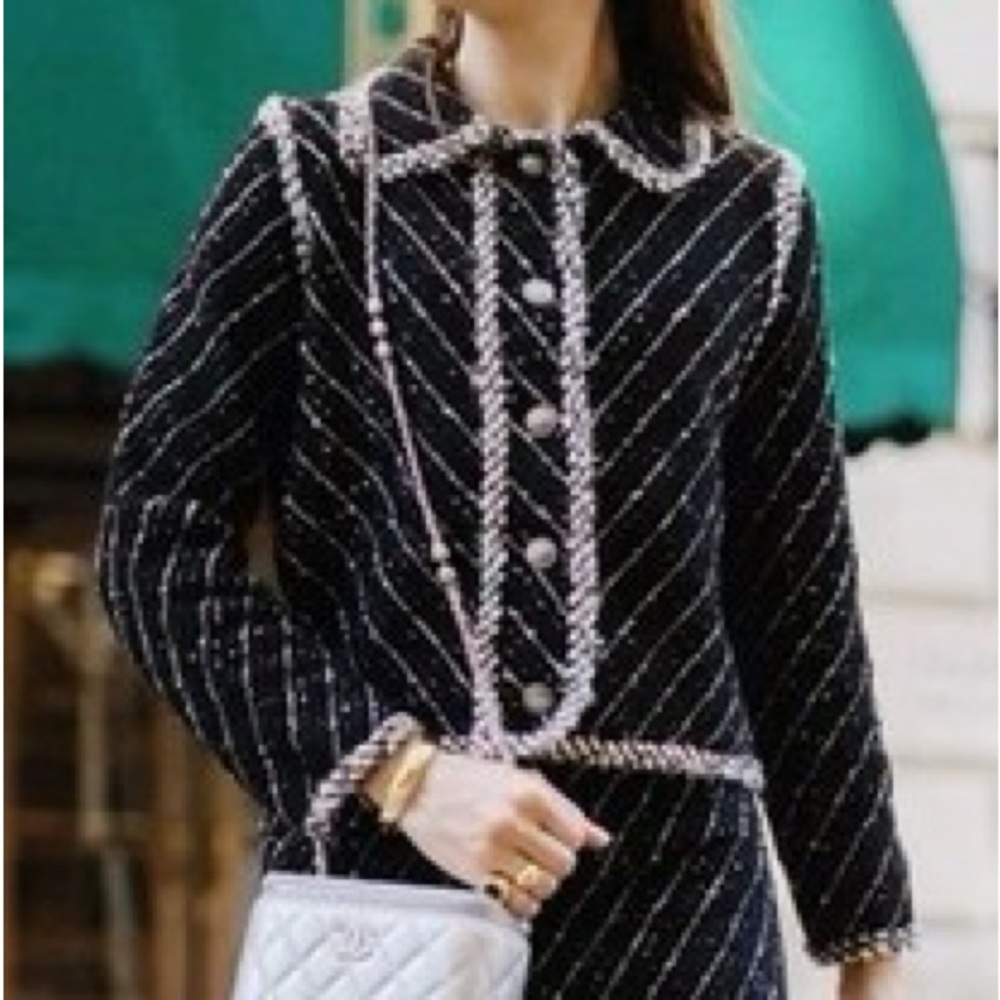 Zara Black Tweed Style Combination Knit Jacket - Picture 2 of 9